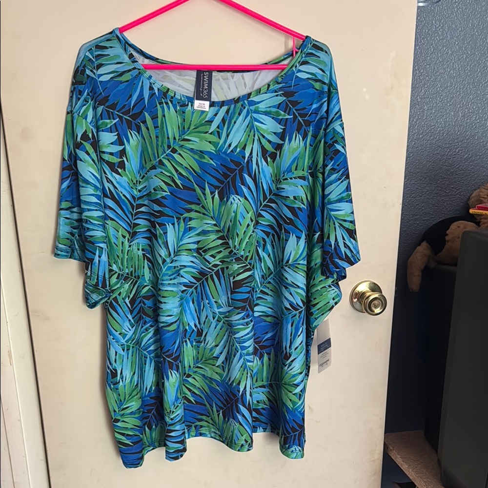 Multicolored Relaxed 3/4 Sleeve Tunic Blouse
